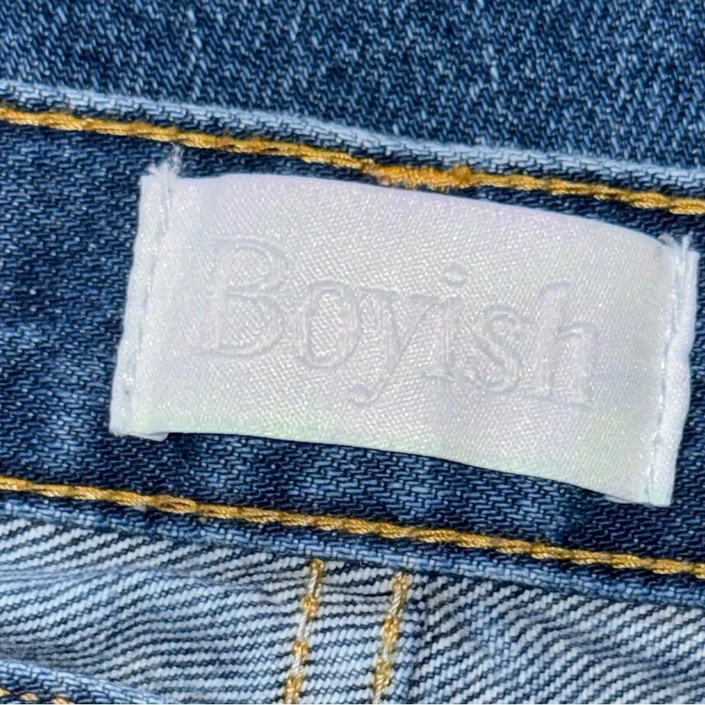 👖🛹 BOYISH Billy Straight Denim Jeans‎ Medium Wash Distressed Eco Women's Sz 27